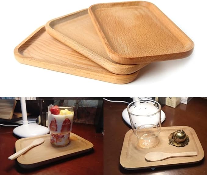 6 Pack 8 x 5 Inches Serving Platter Tray, Tray Cheese Plate Rectangular Platter for Fruit, Appetizer, Bread,Rectangular Avoid Sliding and Spilling Food (Wood Trays x 6Pack)