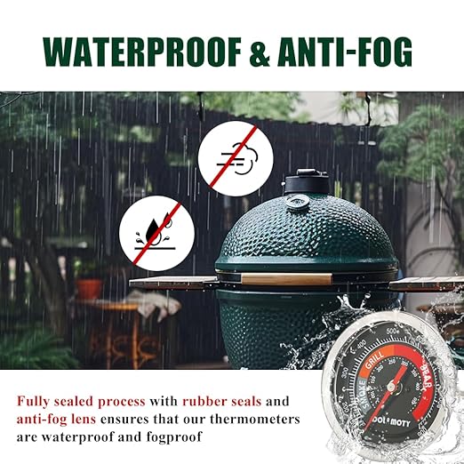 Upgrade Replacement Thermometer for Big Green Egg Grill Parts with 3.3" Large Dial, BGE Temperature Gauge for Big Green Egg Accessories 150-900°F-Waterproof and No-Fog Glass Lens