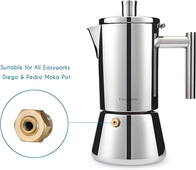 Easyworkz Pressure Valve Replacement for Espresso Pot, Moka Coffee Maker Relief Valve Spare Part, Made in Italy, 8mm/M8
