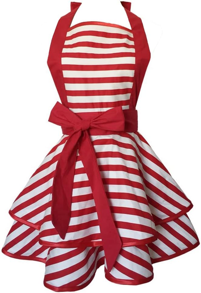 Hyzrz Lovely Handmade Cotton Retro Aprons for Women Girls Cake Kitchen Cook Apron for Mother's Gift (Red) by Hyzrz