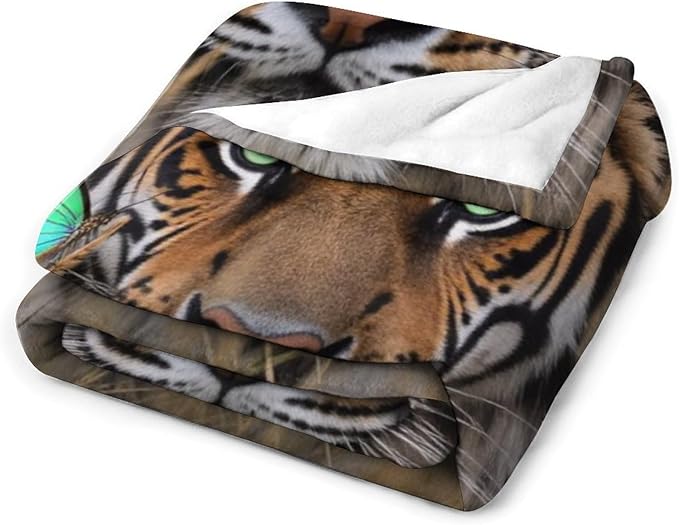 Beautiful Tiger Nature Grass Super Soft Throw Blanket, Blue Butterfly Flannel Fleece Decorative Throw for Sofa Couch Bedroom Decor Outdoor Use 30"x40"