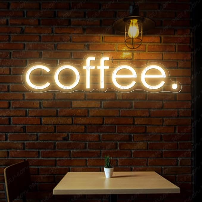 Coffee Neon Sign (40x10'', Remote and Plug included) Cafe Led Light coffee. led light coffee shop decorations wall decor (40x10" - Warm White)