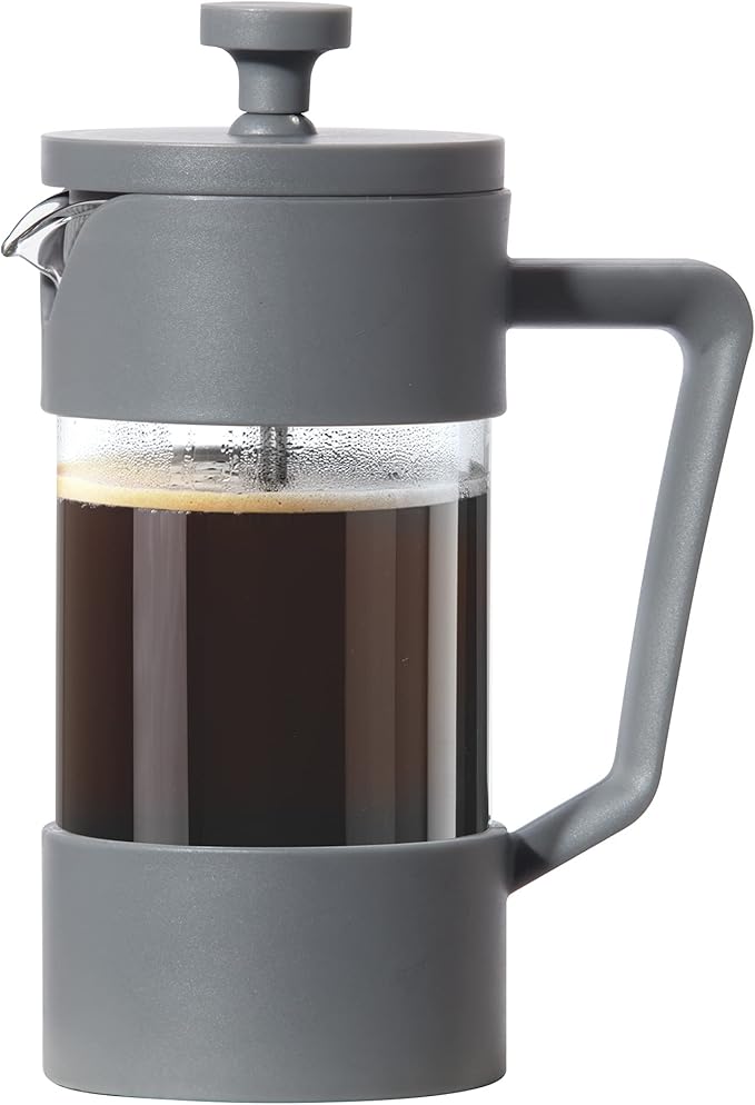 Oggi French Press Coffee Maker (12oz)- Borosilicate Glass, Coffee Press, Single Cup French Press, 3 cup Capacity, Charcoal
