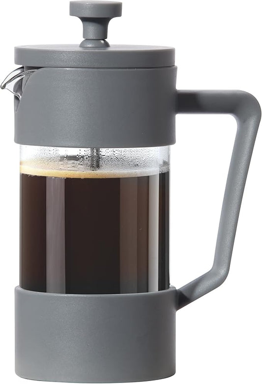 Oggi French Press Coffee Maker (12oz)- Borosilicate Glass, Coffee Press, Single Cup French Press, 3 cup Capacity, Charcoal