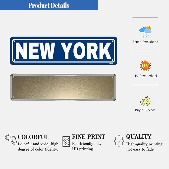 New York Sign Wall Decor Metal Tin Signs Street Signs Metal Sign for Cafes Bar Pub Beer Club Wall Home Decor 16X4 Inches - Image 3