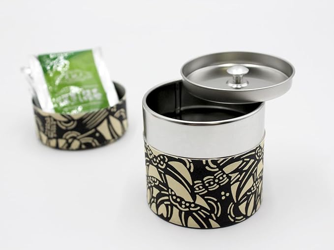 Japanese Pokkan Matcha Coffee Spice Tea Tin Canister Washi Paper Storage with Lid 7.05 oz Capacity (Han, S)