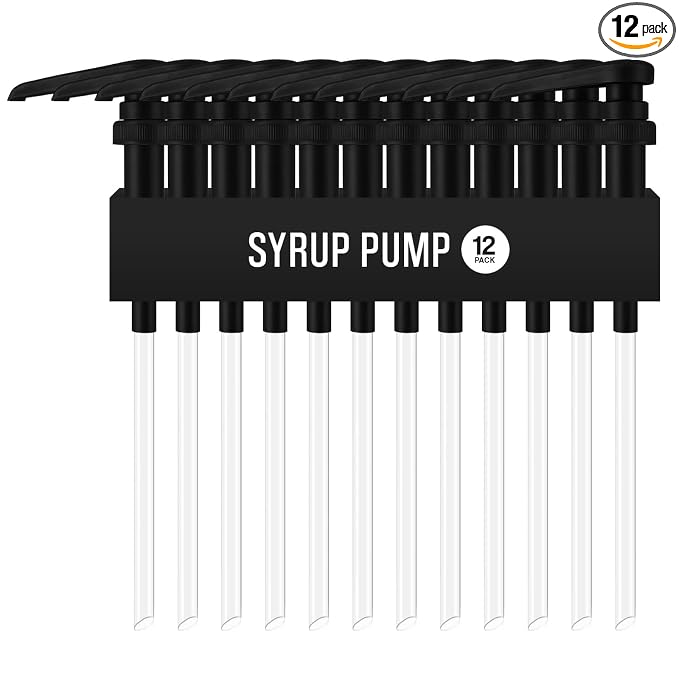 12-Pack Black Plastic Bottle Syrup Pumps – Fits 750ml / 25.4 oz Bottles – Compatible with Torani & More – IMPORTANT: Will Not Fit Glass Bottles – Coffee Syrup Dispenser by VIGORPATH