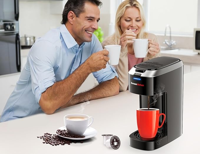 Bonsenkitchen Single Serve Coffee Maker K Cup Pod with 6-14oz Brew Size- 3 Min Fast Brewing Machine with Strength Control, BPA-free Materials, Fits 6.6" Travel Mugs, Silver, Upgrade