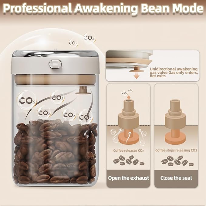 Aerbee Coffee Bean Canister, 37OZ Food Grade Sealed Jar with Date Tracker and Waking Bean Valve, Vacuum Storage Container for Beans, Grain, Snack, Sugar, Tea (1.1L)