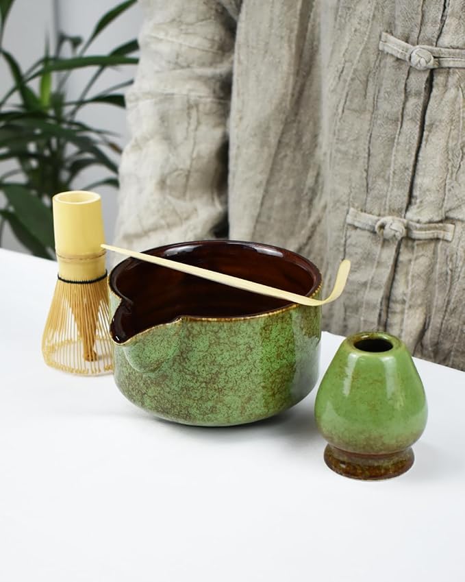 Artcome Premium Matcha Tea Set - 20.2oz Ceramic Bowl, Bamboo Whisk, Scoop, Whisk Holder & Brewing Guide - Complete Set for Authentic Japanese Matcha Ceremony