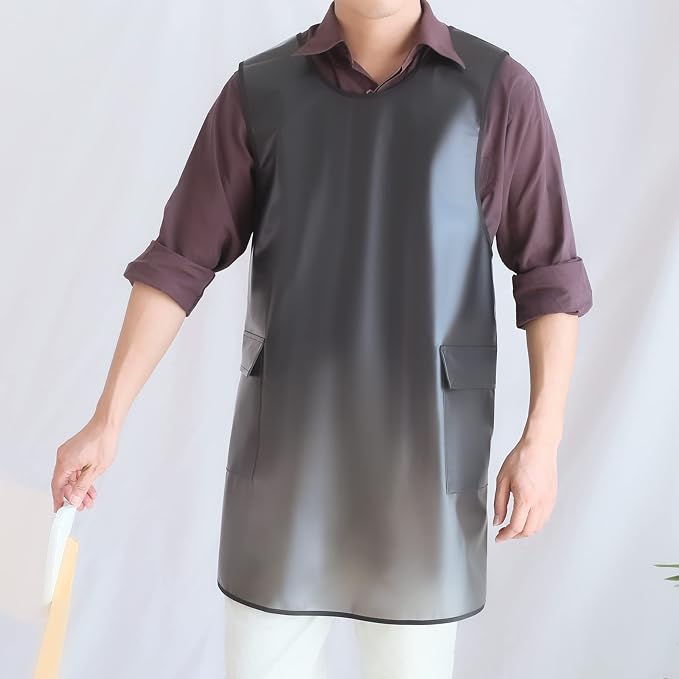 Waterproof Cross Back Apron, Shortened Design Waterproof Apron, Japanese Style Aprons with Pockets, X Cross Halter Apron, Cooking Aprons for Dishwashing, Cleaning Work with Water - Black Translucent - Image 8