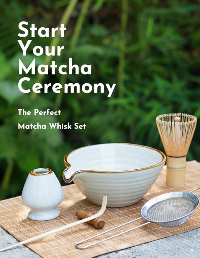 Matcha Whisk Set,Matcha Set,Matcha Kit,Matcha Bowl with Spout,Scoop,Sifter,Bamboo Whisk,Chasen Holder,Unique Gifts for Women Mom her Grifend,Gifts for Christmas, Birthday
