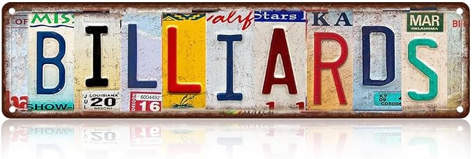 Billiards Metal Sign – Vintage License Plate Style Wall Decor – Rustic Tin Plaque for Man Cave, Game Room, Pool Hall & Pub Bar – Retro Industrial Design with Pre-Drilled Holes 16x4 Inch Aluminum (Diversity-03) by SARAHEVE