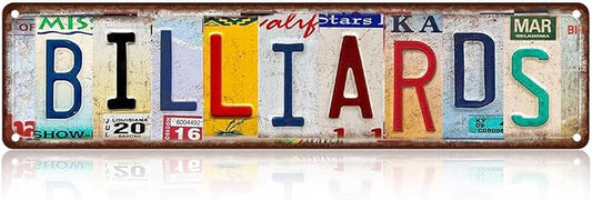 Billiards Metal Sign – Vintage License Plate Style Wall Decor – Rustic Tin Plaque for Man Cave, Game Room, Pool Hall & Pub Bar – Retro Industrial Design with Pre-Drilled Holes 16x4 Inch Aluminum (Diversity-03) by SARAHEVE