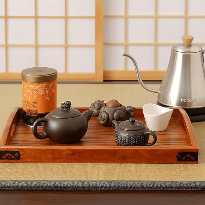 JapanBargain 1608, Wooden Serving Tay with Handle Rectangle Butler Tray Breakfast Lunch Bento Dinner Tray Tea Serving Tray Platter, 16.5 x 10.75 inch