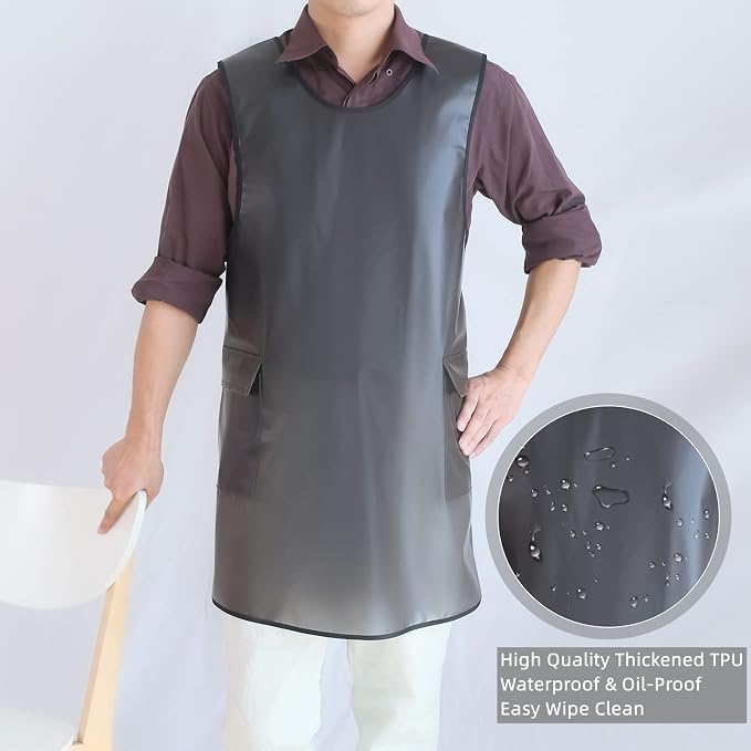 Waterproof Cross Back Apron, Shortened Design Waterproof Apron, Japanese Style Aprons with Pockets, X Cross Halter Apron, Cooking Aprons for Dishwashing, Cleaning Work with Water - Black Translucent - Image 2