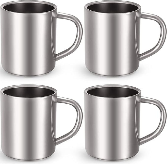Cunhill 4 Set Small Stainless Steel Coffee Mug 7.5oz/220ml Metal Double Walled Cups Camping Mug with Handle Dishwasher Safe Tea Cups for Camping Travel Outdoors Rv Keep Drinks Hot