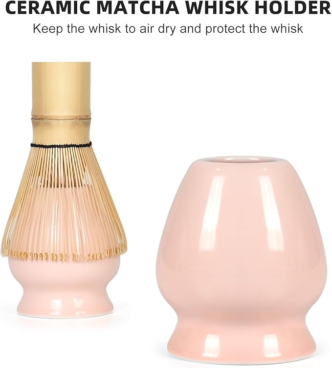 Matcha Whisk Set, Ceremonial Grade Pink Matcha Set, Premium Japanese Matcha Kit with Bamboo Whisk for Matcha Tea, Mixing Bowl, Scoop, Sifter and Matcha Whisk Holder