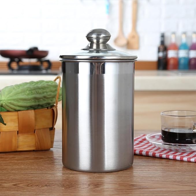 Cabilock 1750Ml stainless steel airtight food storage jar with clear lid for coffee beans, tea, sugar, flour, nuts, and snacks - kitchen counter canister