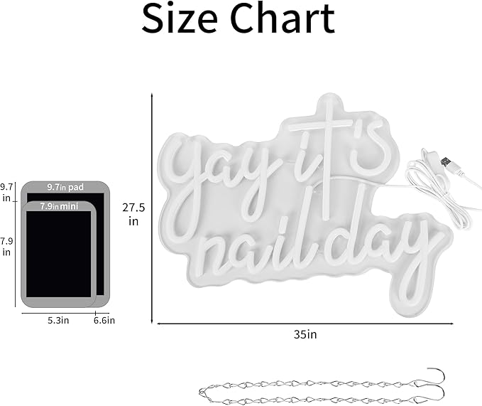 Yay It's Nail Day Neon Sign for Wall Decor Neon Light for Salon Bar Beauty Room Bedroom Great Gift for Nail Tech Girls Christmas Birthday Gift for Women Size 13.8 * 10.9in(XD354)