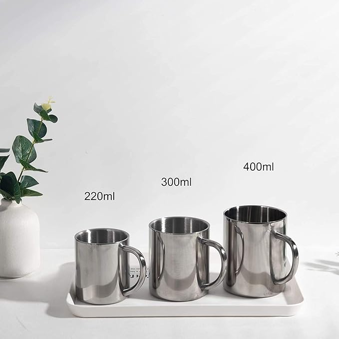 IMEEA 13.5oz Stainless Steel Coffee Mug, Double Walled Cup with Handle for Coffee & Latte, Camping Use, Set of 2