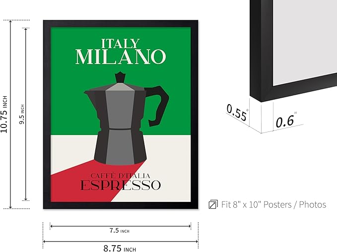 Poster Master Moka Pot Print - Espresso Poster - Italian Coffee Art - Great Gift for Barista, Coffee Lovers, Café Owner - Perfect Wall Decor for Dining Room, Kitchen - 8x10 Black Framed