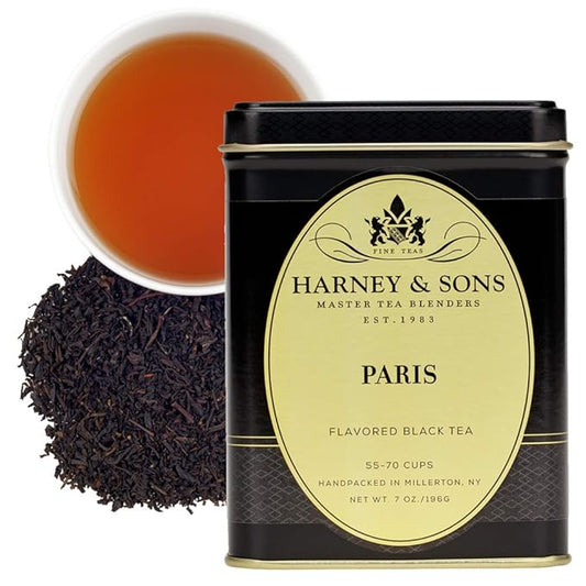 Harney & Sons Paris Black Tea | 7 oz Tin Loose Leaf | Fruity Vanilla & Caramel Blend with Hint of Lemony Bergamot