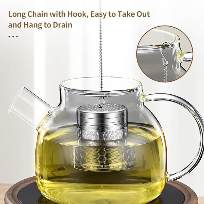 2Pack Tea Infusers for Loose Tea, Extra Fine Mesh 316 Stainless Steel Tea Strainers, Loose Leaf Tea Steeper Tea Diffuser Tea Holder with Extended Chain Hook and Drip Tray (Large + Extra Small)