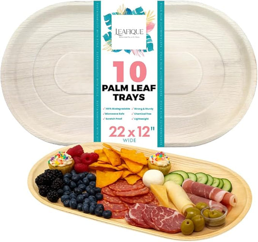 22 x 12 Inch Oval Trays (Pack of 10) – Eco Friendly Bamboo Charcuterie Boards, Better Than Disposable Paper and Plastic Plates | Compostable and Biodegradable Party Platters
