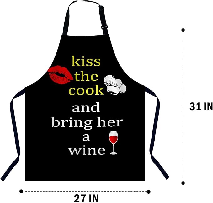 Kiss the Cook and Bring Her a Wine Waterproof Apron Kitchen Chef Aprons Bibs for Grooming Cooking Baking Painting Gardening - Image 2