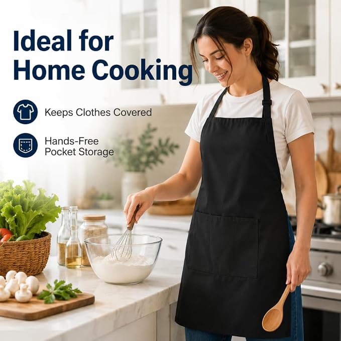 Chef Apron,Cotton Polyester Kitchen Apron with 2Pockets,Adjustable Stain Resistant for Cooking BBQ(1Pcs) - Image 2