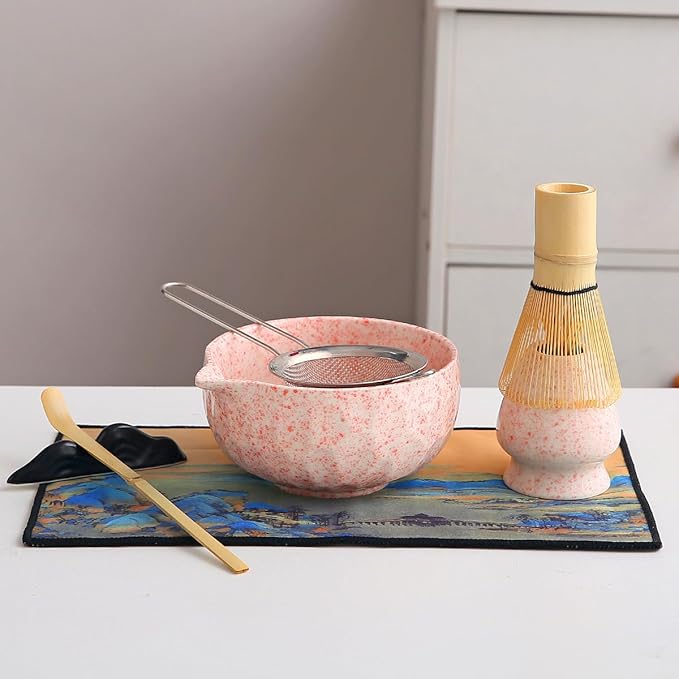Ceramic 2-Piece Matcha Bowl Set Red gift box (red and white)
