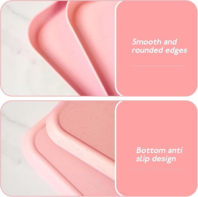 4 Pack Pink Plastic Serving Trays for Party Serving Food - Rectangular, 8.66 by 12 in, Heavy Duty Dessert Trays for Food Erving Platters for Party Tray Decor Veggie,Snack