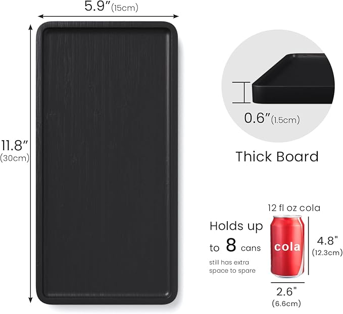 Bamboo Serving Tray,11.8x5.9 Inch Decorative Trays Platter for Coffee Table,Living Room,Bar,Party,Mini Charcuterie Boards Cheese Board,Home Decor（Black）