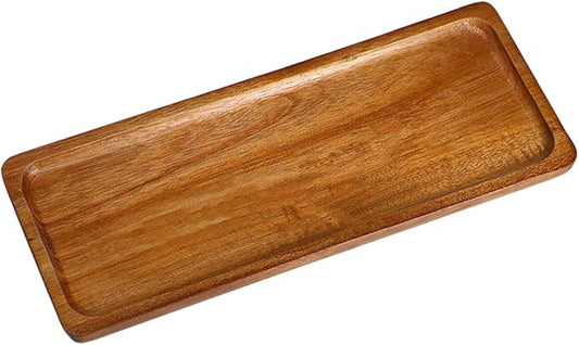 Small Wooden Tray (11.3 x 4.1 inch), Rectangular Mini Serving Tray for Coffee Tables, Dessert, Snack, Fruit, Acacia Wood Platter for Vegetable, Decor Restaurant