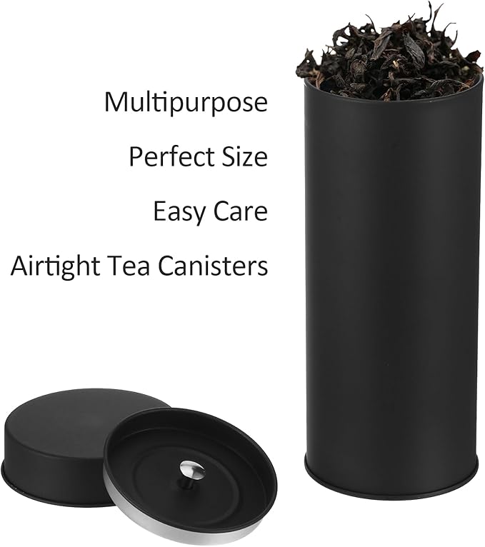 6 Pack Tea Tin Canister with Airtight Double Lids, 21 Fl Oz Tin Can Box and Large Round Kitchen Canisters for Loose Tea, Coffee, Candy and Spices(Black)
