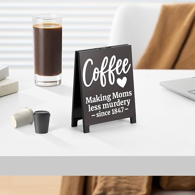 Coffee Bar Accessories Decor: Black Coffee Station Corner Decorations Sign for Kitchen Office Shelf Tabletop