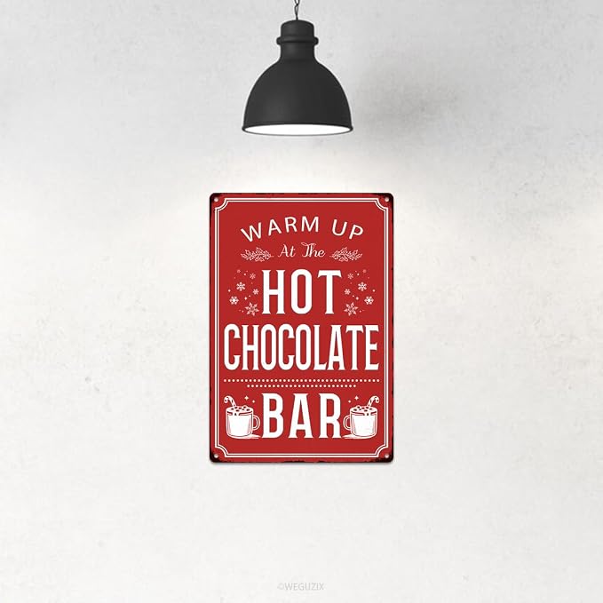 Christmas Signs Home Decor Vintage Art Poster Metal Hanging Plaque Kitchen Cafe Bar Farmhouse Porch Yard Outdoor Indoor Decorations Funny Xmas Gift 8X12 Inch (Hot Chocolate Bar Red Sign) - Image 4