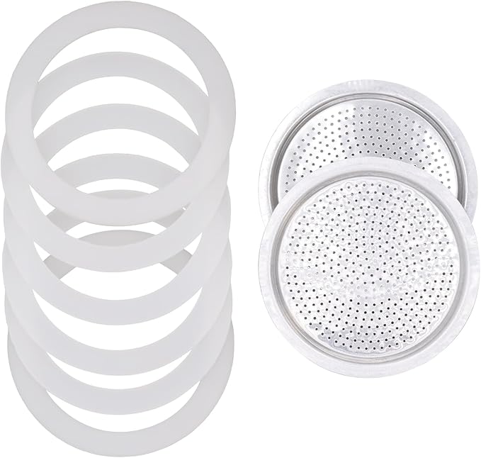 6 Cup Coffee Gasket for Bialetti Moka Aluminium Stove Top Espresso Machine Pots Express - 6 Gasket and 2 Stainless Filter (2 Kit)