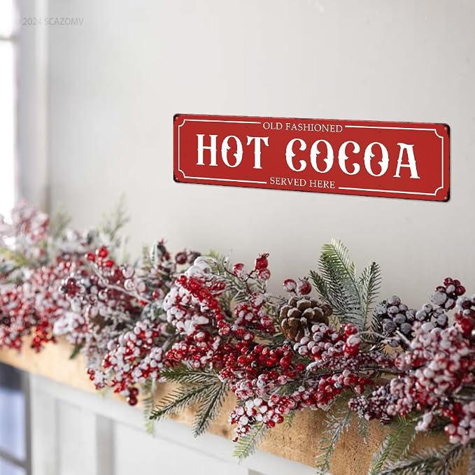 Hot Cocoa Served Here Christmas Metal Sign Vintage Print Art Poster Tin Hanging Plaque for Home Kitchen Patio Yard Office Cafe Coffee Bar Front Door Wall Decor Novelty Gift 16" x 4" - Image 4