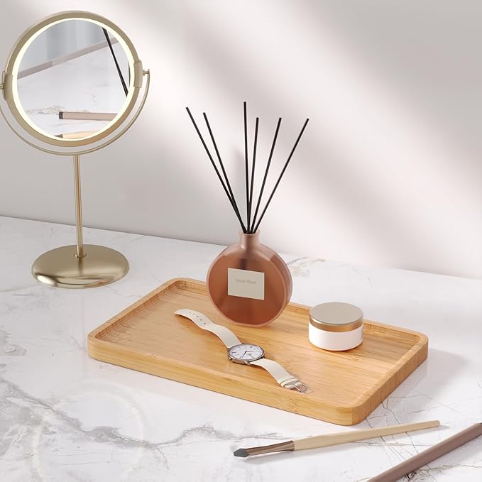 Bamboo Serving Tray,9.8x5.9 Inch Decorative Trays Platter for Coffee Table,Living Room,Bar,Party,Mini Charcuterie Boards Cheese Board,Home Decor（Natural）