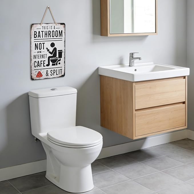 Funny Bathroom Signs, Wooden Bathroom Wall Art Decor, Vintage Farmhouse Restroom Wall Pictures For Home