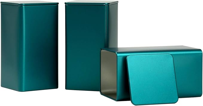 Square Tin Can Empty Cube Steel Box Storage Container kit 65mm Series for Treats, Gifts, Favors, Loose Tea, Coffee and Crafts, Emerald Green, 3L