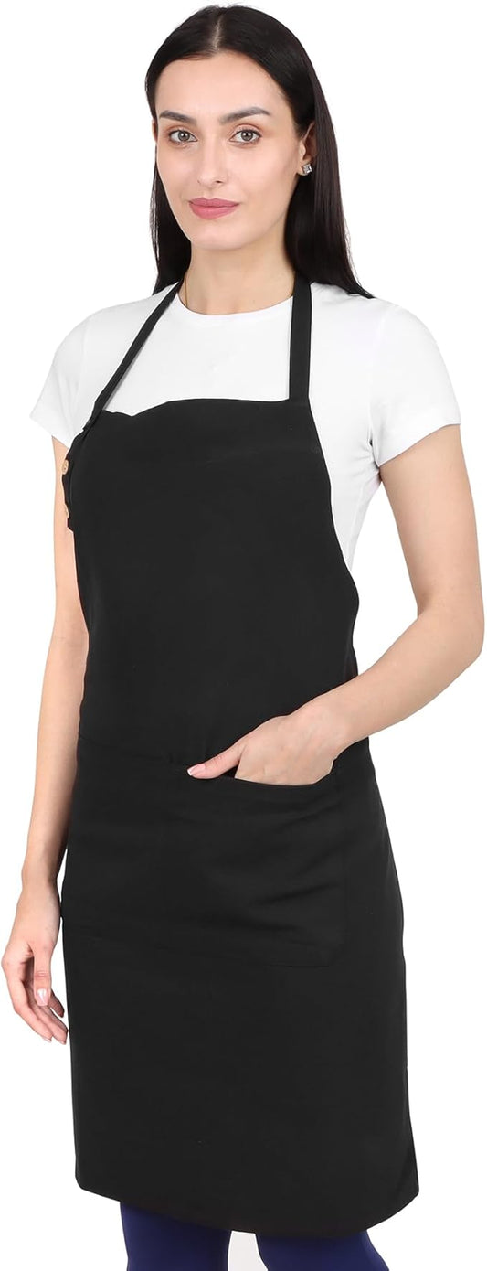 Kitchen Apron Cotton Waterdrop Resistant with adjustable Aprons for Women with Pockets 8 Color option Cooking (Black) by naturalcraft