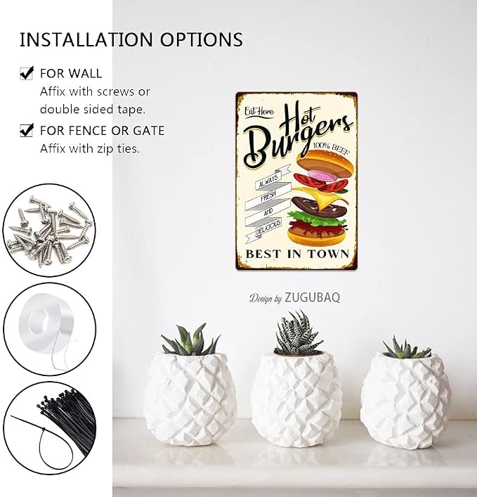 Hot Burgers Tin Signs Vintage Metal Sign Funny Food Art Printing Poster Wall Decor for Home Kitchen Bar Restaurant Cafe Pub Indoor Outdoor 12x8 Inch Hanging Plaque - Image 5