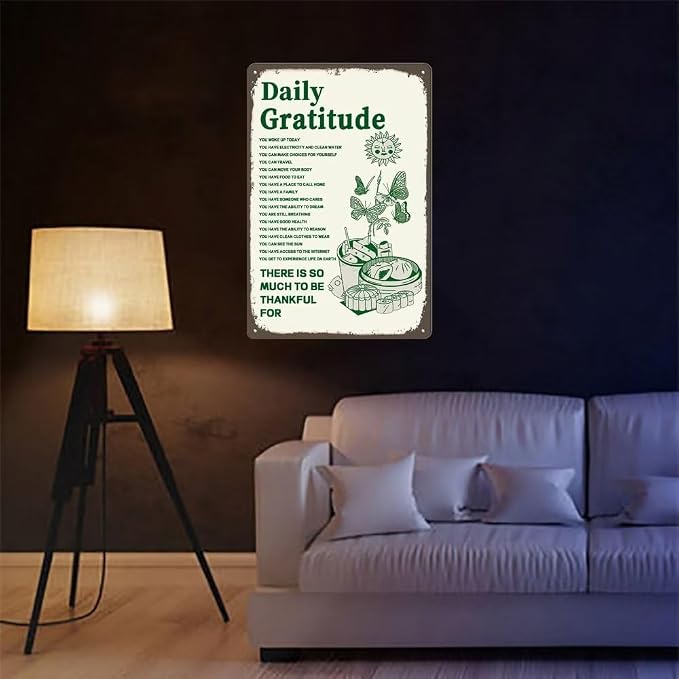 Daily Gratitude Metal Tin Sign 12x8 Inch Positive Decor Inspirational Encouragement Gifts For Men Women Coworker Mom Aunt Teacher Green Boho Home Decor Aesthetic Apartment Coffee Room Office Wall - Image 6