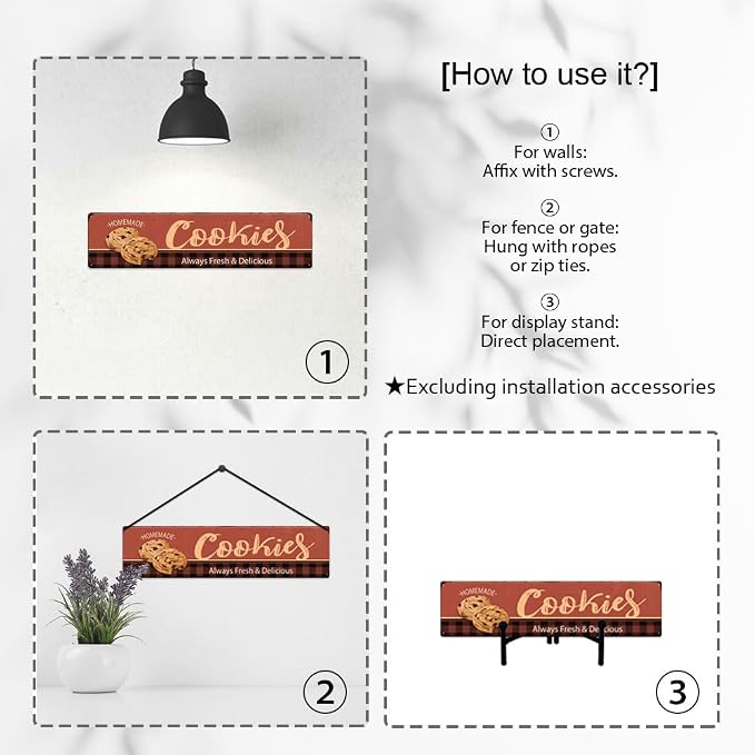 Cookies Homemade Always Fresh Delicious Christmas Metal Sign Vintage Print Art Poster Tin Hanging Plaque for Home Kitchen Patio Yard Cafe Coffee Bar Wall Decor Novelty Gift 16" x 4" - Image 3