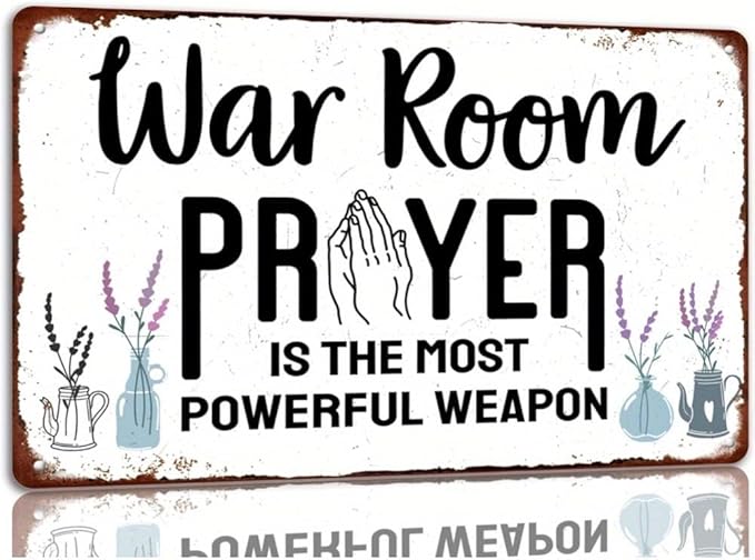 War Room Prayer Metal Tin Sign 8x12 Inch – “Prayer Is The Most Powerful Weapon” Christian Wall Decor, Vintage Inspirational Sign for Home, Prayer Room, Church, Office, Cafe by MOSM