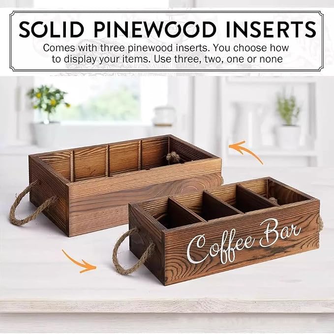 Coffee Counter Storage Rack Wooden Coffee Bar Storage Rack Features Removable Shelves Holds Coffee Pods,Sugar Packets,Stirrers And Tea Sets—Office Coffee Bar Accessories - Image 3