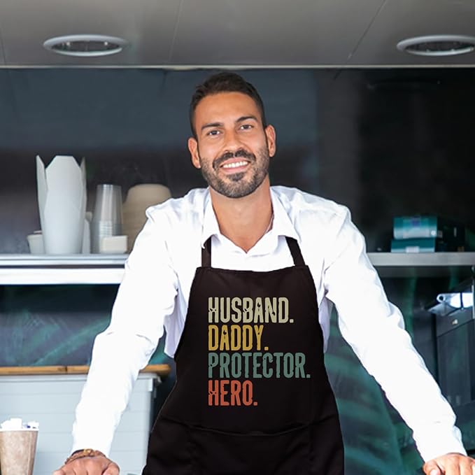 Chef Aprons for Men Women with Pockets, Kitchen Apron for Cooking Grilling Gifts for Dad Mom Birthday Christmas - Image 4
